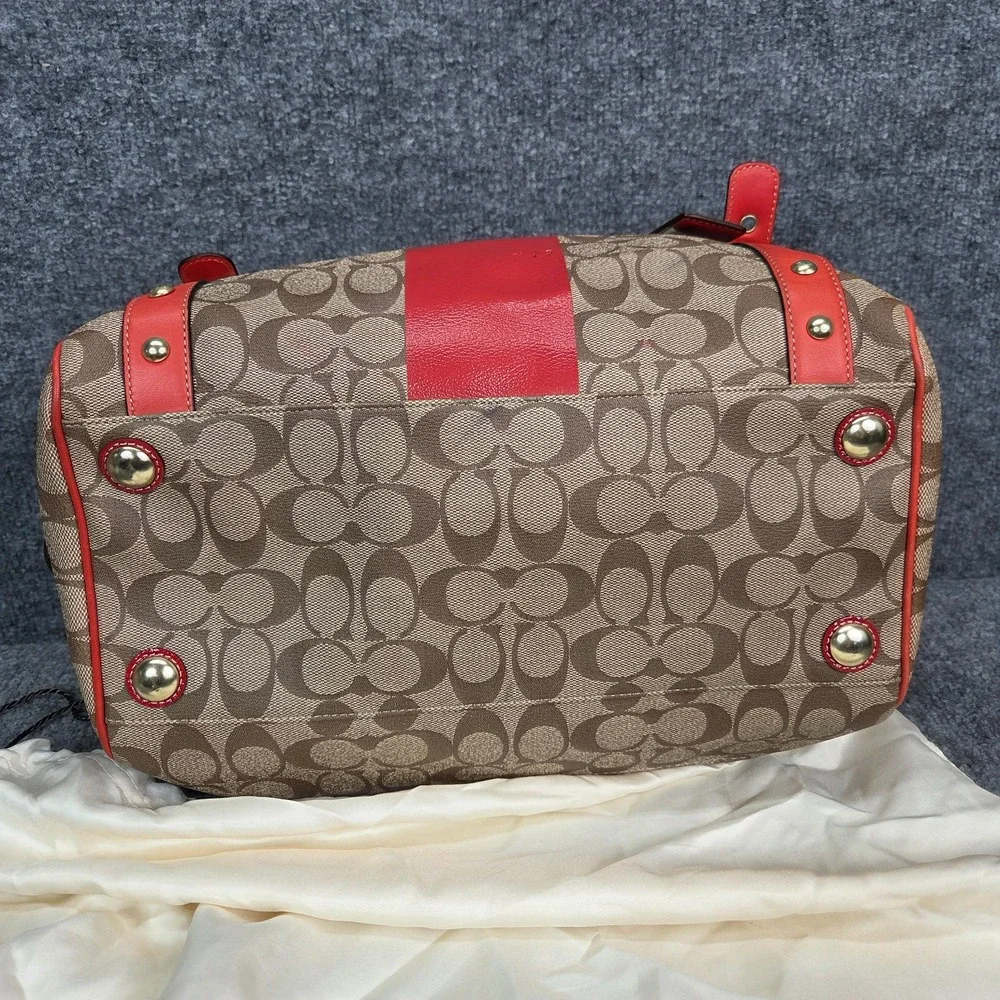 Y2K Coach Heritage Signature Coral Stripe XL Double Zip Satchel RARE 2000s VTG